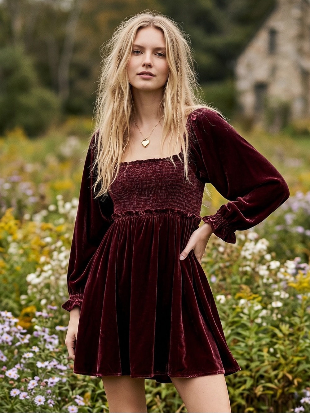 Free People Dainty Renaissance Daphne Velvet Mini Dress Burgundy Brown Small - Picture 3 of 17